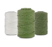 Netuno 3X Fil de macramé 5mm 100m Kaki Vert Pistache Blanc Cordon en Coton pour macramé décoration Loisirs créatifs Art et Artisanat Cordon de macramé Fil de Coton Corde macramé Cordon de Bricolage