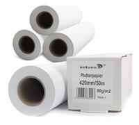 Netuno 4 rouleaux de papier pour traceur blanc 90g 420 mm x 50 m 50 mm 2 pouces papier plotter technique pour traceur dessin technique plans d’architecte plans techniques impressions CAO affiches