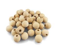 Netuno 40x Perles Rondes Striées en Bois 18mm - Boules Avec Trou Pour Bricolage, Bijoux, Colliers, Bracelets et Décoration à la Maison