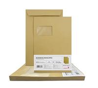 Netuno 50 enveloppes d’expédition brunes C4 229x324mm 90g grandes pochettes d’expédition fenêtre à gauche enveloppes commerciales grand format pour lettres A4 documents factures enveloppe postale
