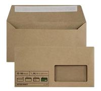 Netuno 50 enveloppes longues papier Kraft DL 110x220 mm 100g Aster Kraft enveloppes longues DL avec fenêtre à droite enveloppes recyclées papier écologique pour lettres documents commerciaux factures