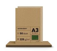 Netuno 50x Papier Kraft 225g A3 297 x 420 mm Aster Kraft Carton Brun Recyclé pour Brochures, Billets d'Entree, Passe-Partout, Cartes Postales