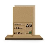Netuno 50x Papier Kraft 250g A4 148 x 210 mm Aster - Carton Brun Recyclé pour Bricolage, Cartes de Visite, Cartons de Table, Marque-Places - Style Vintage