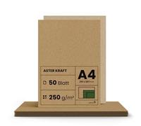 Netuno 50x Papier Kraft 250g A4 210 x 297 mm Aster - Carton Brun Recyclé pour Bricolage, Cartes de Visite, Cartons de Table, Marque-Places - Style Vintage