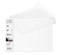 Netuno 50x papier transparent blanc A3 297 x 420 mm 90g LumiStar feuilles de papier calque imprimable pour cartes d'invitation scrapbooking intercalaires plans d'architecture dessin calligraphie