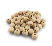 Netuno 50x Perles Rondes en Bois Striées 14mm - Boules Avec Trou pour Bricolage, Bijoux, Fabrication de Colliers, Bracelets et Décoration à la Maison