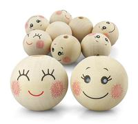 Netuno 8 grandes perles en bois avec visage souriant 30 mm perles rondes avec trou perle de bricolage perle en bois naturel pour bricolage macramé DIY bijoux à faire soi-même décoration à la maison