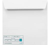 Netuno Aster Lot de 50 enveloppes carrées, blanches 155 x 155 mm, 100 g, sans fenêtre, autocollantes, papier de qualité supérieure, élégantes