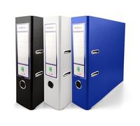 Netuno Ekobox Lot de 3 classeurs à anneaux Noir Blanc Bleu DIN A4 2 anneaux 8 cm Classeur à anneaux A4 2 anneaux Classeur en plastique coloré Classeur pour école, bureau, étude, classeur à documents