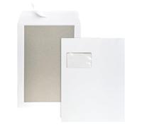 Netuno Lot de 25 enveloppes d'expédition blanches avec dos en carton gris et fenêtre à gauche - Format C4 - 22,9 x 32,4 cm - 400 g - Grande enveloppe d'expédition avec dos en carton