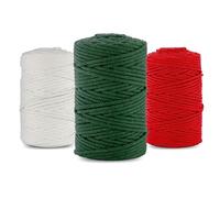 Netuno Lot de 3 fils pour macramé - 5 mm - 100 m - Blanc rouge - Vert bouteille - Fil textile - Fil naturel - Fil de poche pour macramé - Fil décoratif - Kit de Noël