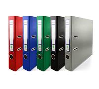 Netuno Lot de 5 classeurs à anneaux 5 couleurs rouge, bleu, vert, noir, gris, DIN A4, mécanisme à 2 anneaux de 5 cm, classeur fin A4, classeur fin en plastique uni, classeur à anneaux