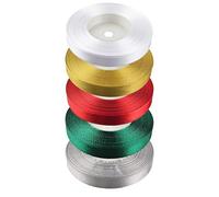 Netuno Lot de 5 rubans de satin blanc, doré, rouge, vert, argent - 12 mm x 32 m - Ruban cadeau en tissu - Ruban pour emballage de bijoux, rouleaux de satin - Décoration de Noël
