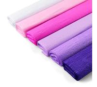 Netuno Lot de 6 rouleaux de papier crépon blanc, rose clair, rose, violet clair, violet foncé, 200 x 50 cm, papier de bricolage coloré pour décoration, emballage cadeau, projets créatifs, décoration