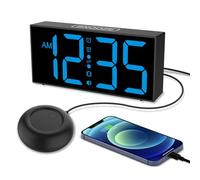 Netzu Réveil Super Puissant avec Vibreur、Réveil Vibrant pour Les Sourds, Les Gros Dormeurs et Les Personnes âgées, 7’’LED, Horloge Numérique Enfichable, Double Alarme, 4 Niveaux de Luminosité,Snooze