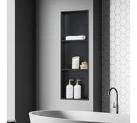 [neu.haus] Étagère Encastrée à 3 Niveaux pour Salle de Bain Niche Murale Encastrable Résistante à l'eau Montage Verticale ou Horizontale Acier Inoxydable 92 x 32 x 10 cm Noir Mat