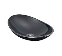 [neu.haus] Lave-Main en Verre Securité 12 mm Vasque Lavabo sans Trop Plein 47 x 30,5 x 13 cm Noir