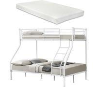 neu.haus Lit superposé en métal - Blanc - Avec matelas 200x140/90cm 1xAABH-720B / 1xHKSM-90 / 1xHKSM-140 Lit d'enfant superposé Lit surélevé Cadre de lit en métal