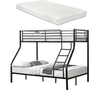 neu.haus Lit superposé en métal - Noir - Avec matelas 200x140/90cm 1xAABH-720B / 1xHKSM-90 / 1xHKSM-140 Lit d'enfant superposé Lit surélevé Cadre de lit en métal