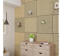 NEU.HOLZ Lot de 12 Panneaux Acoustiques Muraux et pour Plafond à Lamelles Droites Isolation Sonore Style Scandinave Installation Facile Chambre Studio MDF 4,32 m² 60 x 60 cm Effet Chêne Clair