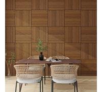 NEU.HOLZ Lot de 12 Panneaux Acoustiques Muraux et pour Plafond à Lamelles Droites Isolation Sonore Style Scandinave Installation Facile Chambre Séjour Studio MDF 4,32 m² 60 x 60 cm Effet Teck