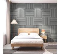 NEU.HOLZ Lot de 12 Panneaux Acoustiques Muraux et pour Plafond à Lamelles Droites Isolation Sonore Style Scandinave Installation Facile Chambre Studio MDF 4,32 m² 60 x 60 cm Effet Chêne Gris Clair