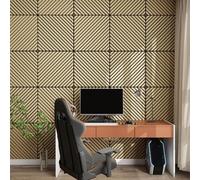 NEU.HOLZ Lot de 12 Panneaux Acoustiques Muraux et pour Plafond à Lamelles en Diagonale Isolation Sonore Style Scandinave Installation Facile Chambre Salon Studio MDF 4,32 m² 60 x 60 cm Effet Chêne