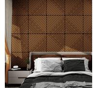 NEU.HOLZ Lot de 16 Panneaux Acoustiques Muraux et pour Plafond à Lamelles en Diagonale Isolation Sonore Style Scandinave Installation Facile Chambre Salon Studio MDF 5,76 m² 60 x 60 cm Teck