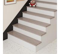 NEU.HOLZ Lot de 4 Revêtements d'Escalier Décoratifs avec Cache Latéral Résistant à l'eau Possibilité de Découper Protection des Marches d'Escalier Tapis PVC 120 x 32 cm Ash Grey