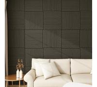 NEU.HOLZ Lot de 8 Panneaux Acoustiques Muraux et pour Plafond à Lamelles Droites Isolation Sonore Style Scandinave Installation Facile Chambre Studio MDF 2,88 m² 60 x 60 cm Effet Chêne Gris Foncé