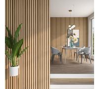 NEU.HOLZ Set de 15 Panneaux Muraux 3D Lattes Décoratives avec Lamelles Verticales Style Scandinave Installation Facile au Mur Plafond Polystyrène 195 x 30 cm Effet Chêne Clair