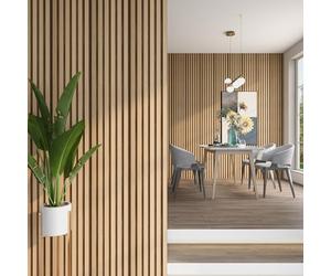 NEU.HOLZ Set de 15 Panneaux Muraux 3D Lattes Décoratives avec Lamelles Verticales Style Scandinave Installation Facile au Mur Plafond Polystyrène 195 x 30 cm Effet Chêne Clair