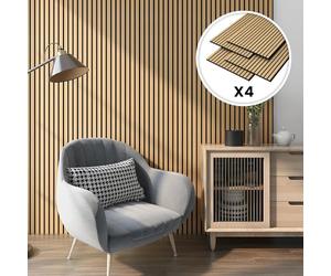 NEU.HOLZ Set de 4 Panneaux Acoustiques Muraux Plafond Isolation Sonore Lattes Décoratives Style Scandinave Installation Facile NRC 0,8 MDF 120 x 60 cm Effet Chêne Foncé