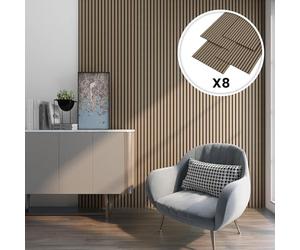 NEU.HOLZ Set de 8 Panneaux Acoustiques Muraux Isolation Sonore Lattes Décoratives Style Scandinave Installation Facile au Mur ou Plafond NRC 0,8 MDF 120 x 60 cm Effet Noyer Clair