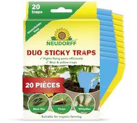 Neudorff Duo Sticky Traps - Sticker bleus contre les thrips and sticker jaunes contre les petits insectes volants tels que les moucherons. Sans odeur, sans insecticide, 20 pièges