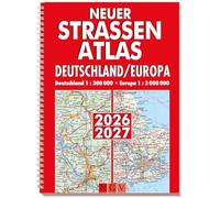 Neuer Straßenatlas Deutschland/Europa 2026/2027: Deutschland 1:300.000 | Europa 1:3.000.000 | Praktische Spiralbindung