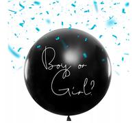 NEUF ballon Gender Reveal noir garçon ou fille avec confettis bleus d'environ...