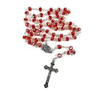Neuf catholique Chapelet Rouge Cristal Collier de perles Sainte Marie et crucifix Jérusalem par Bethléem Gifts TM