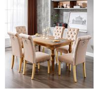 Neuf Ensemble de 4 chaises de salle à manger en velours, nouveau design, de bonne qualité, avec pieds en chêne et boutons.