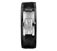 Neuf Guess Noir Paillette Cuir Manchette + Cristaux Logo Argent WATCH-W90055L1
