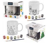 NEUF Kit Créatif Tasses Porcelaine Peinture Lot de 2 Couleurs et Pinceaux Idé...