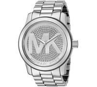 Neuf Michael Kors Runway Argent Ton, Cristal Pierre, Logo, Ample Montre MK5544