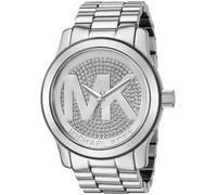 Neuf Michael Kors Runway Argent Ton, Cristal Pierre, Logo, Ample Montre MK5544