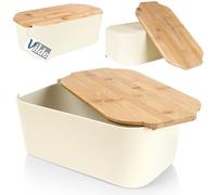 Vilde Boîte à pain rectangulaire - planche en bambou, couleur crème - 33 x 18,5 x 12 cm