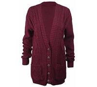 Neuf Pour Femmes De Tous Les Jours Bouton Manches Longues Top Chunky Dames Aran Tricot Torsadé Cardigan Grand-père - Bordeaux, EU 44