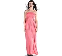 Neuf Pour Femmes Long Uni Sans Bretelle ÀÉlastique Cisaillement Bustier Pour Dames Shirred Soutien-gorge Bandeau Robe Longue Été - Corail, Femme, EU 48