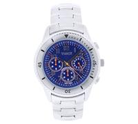 Neuf Timex Argent Ton Acier Inoxydable Chronographe Cadran Bleu Hommes