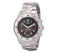 Neuf Timex Argent Ton Acier Inoxydable Chronographe Noir Cadran Homme