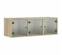 NEUF Vitrine suspendu - Meuble haut cuisine Armoire murale avec portes en verre chêne sonoma 102x37x35cm promo603173