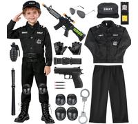 NEUFOOD Costume SWAT Enfant 14 Pièces - Déguisement Agent Spécial avec Pistolet Électronique Son et Lumière, Jeu de Rôle 2-11 Ans pour Carnaval Halloween Fête Déguisée